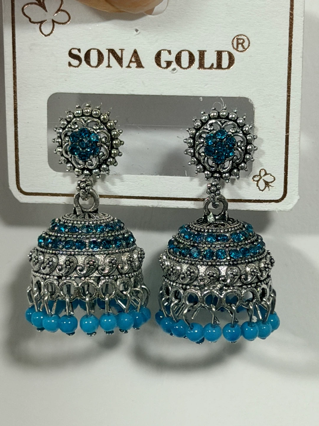 Sona Gold Blue Jhumka Earrings