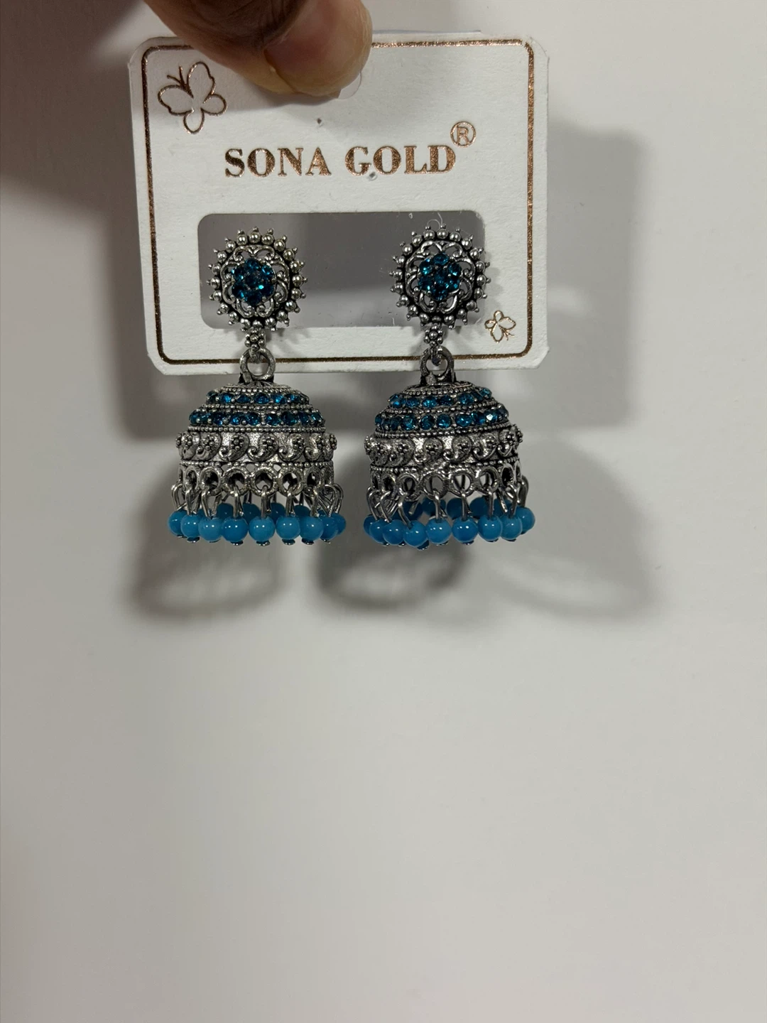 Sona Gold Blue Jhumka Earrings - photo 3