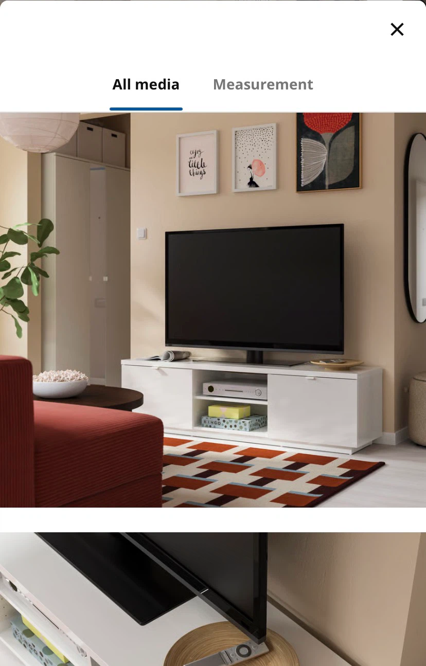 BYÅS TV stand/bench, high gloss white