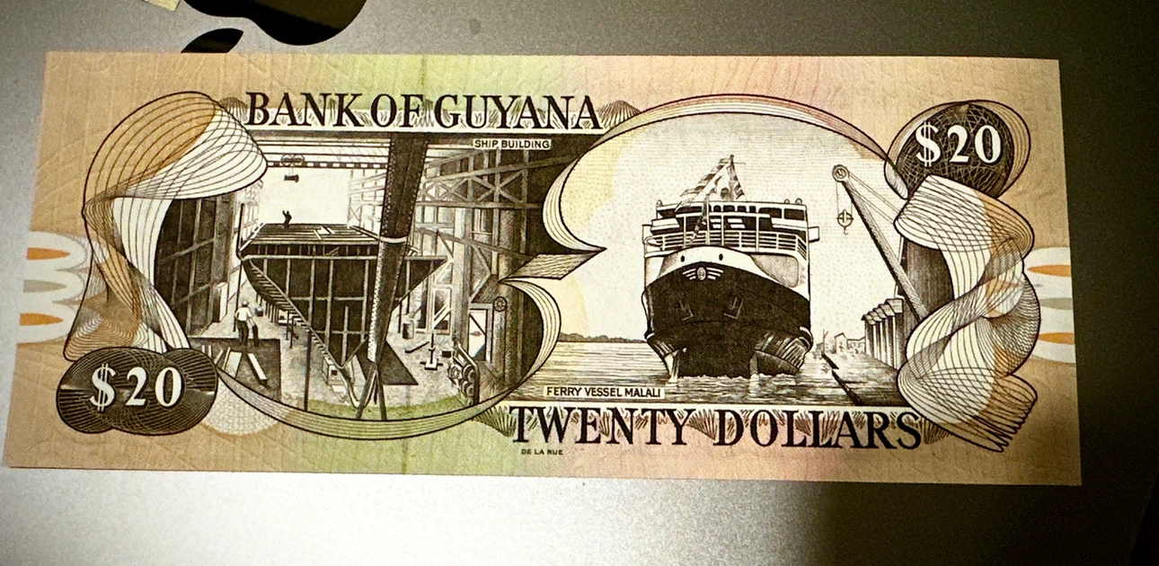 Crisp Uncirrculated Bank of Guyana Twenty Dollars Bill