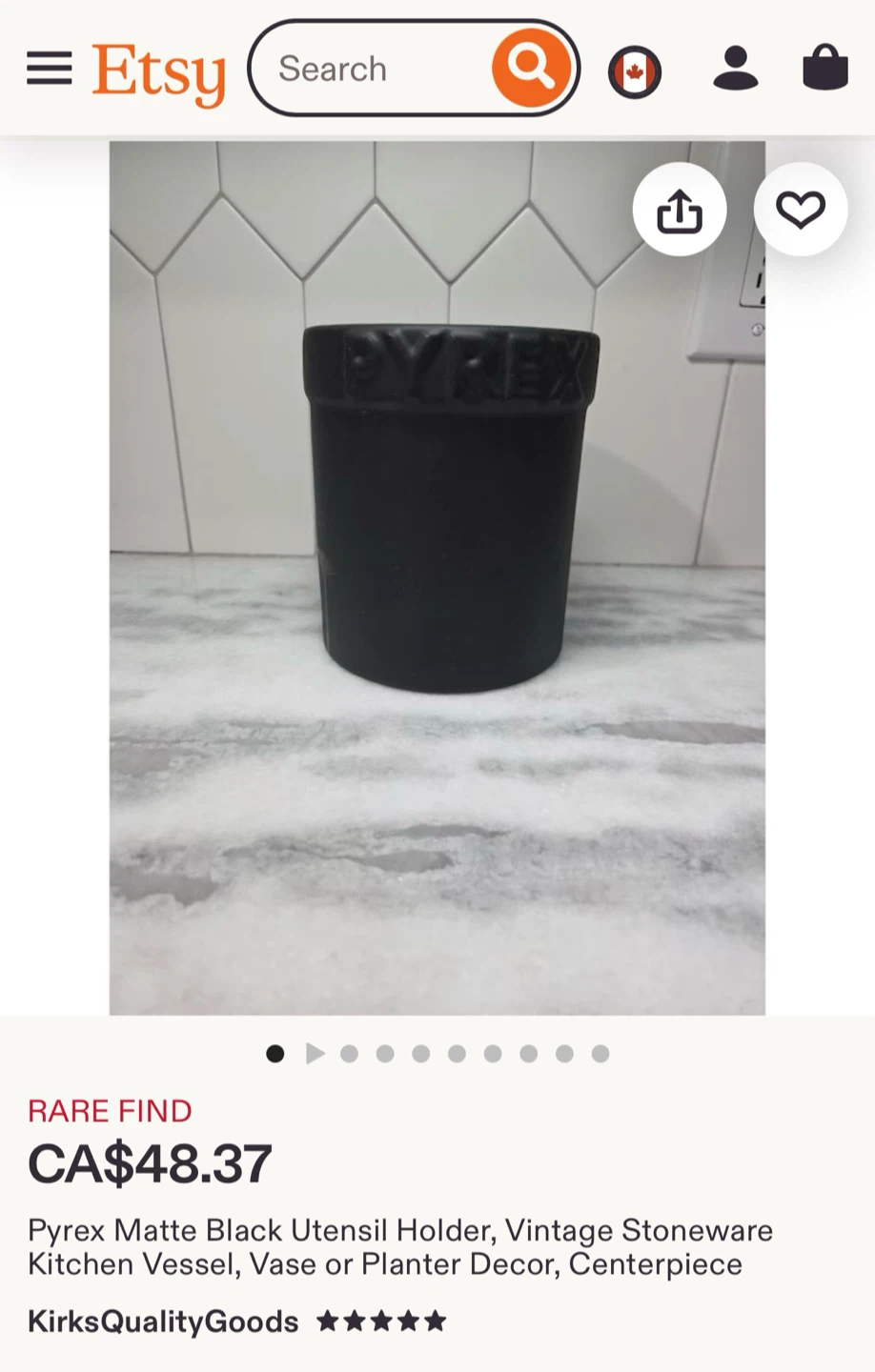 RARE Pyrex Matte Black Utensil Holder - photo 3