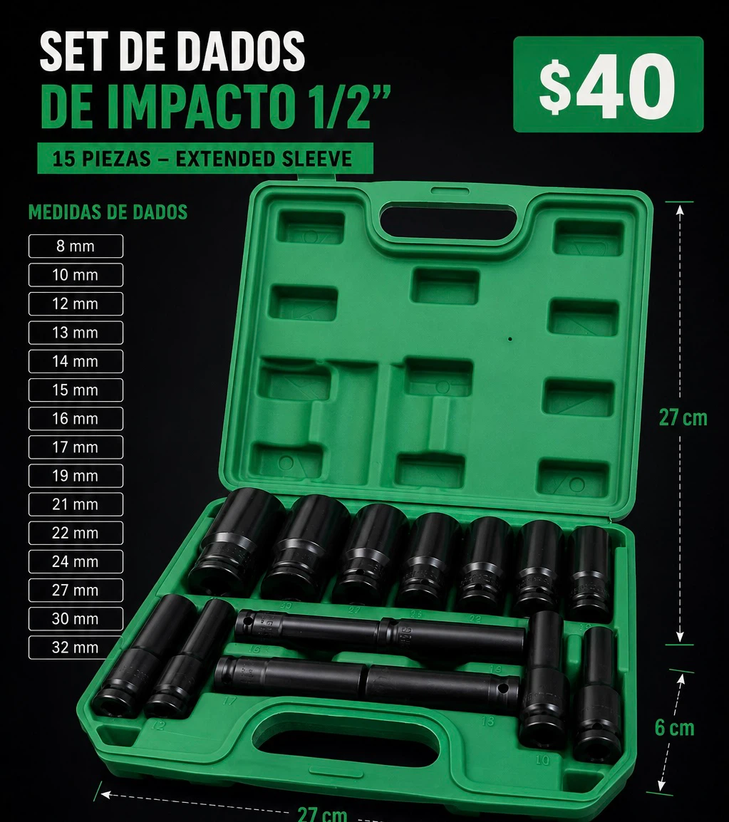 1/2" Drive Impact Socket Set - 15 Piece