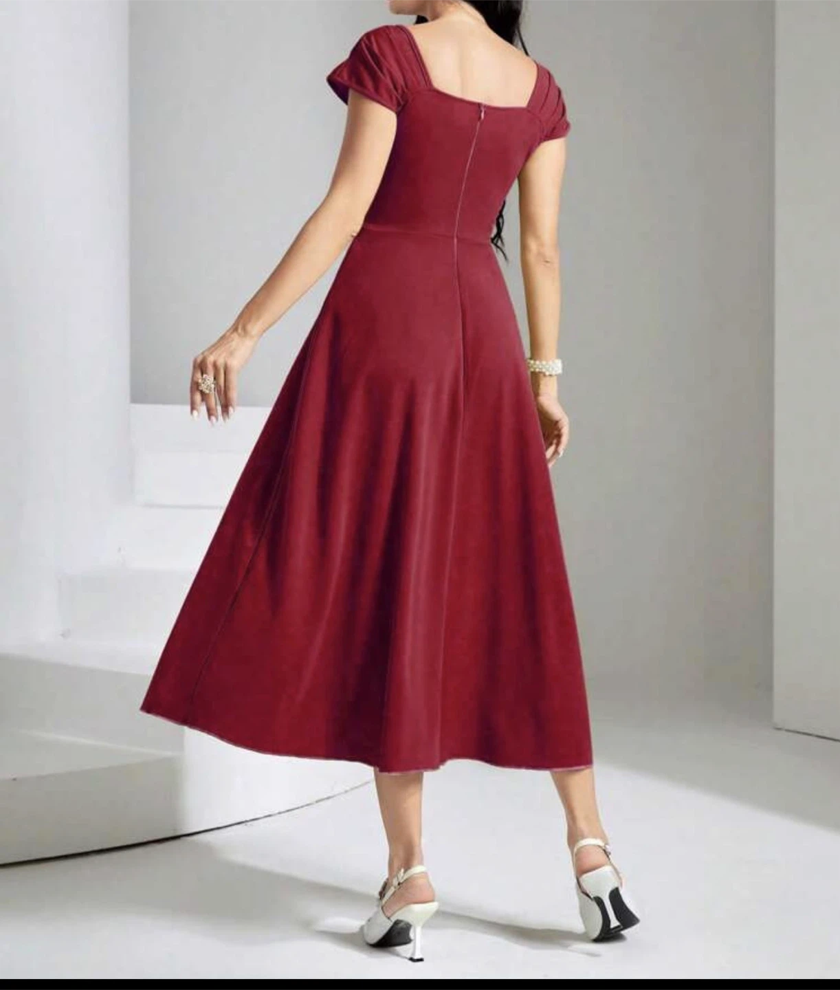 Red Cap Sleeve Midi Dress - photo 2