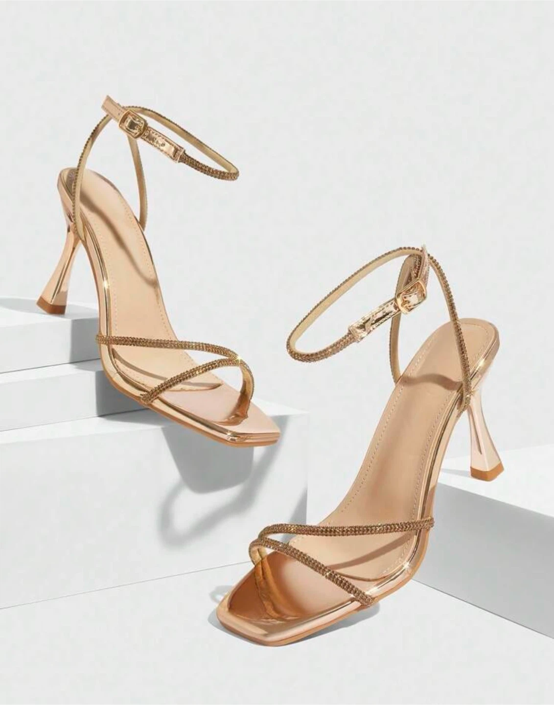 Women's Gold Strappy Heeled Sandals