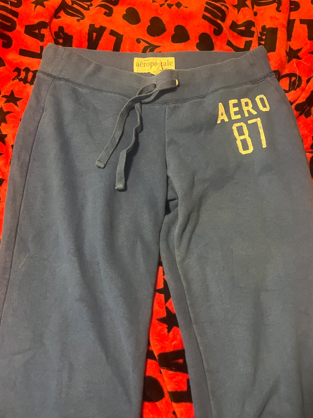 Aeropostale Blue Sweatpants with "Aero 87" Graphic - Size S