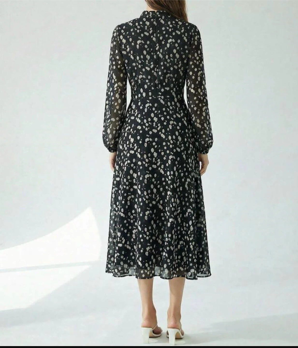 Black and White Dot Print Long Sleeve Dress