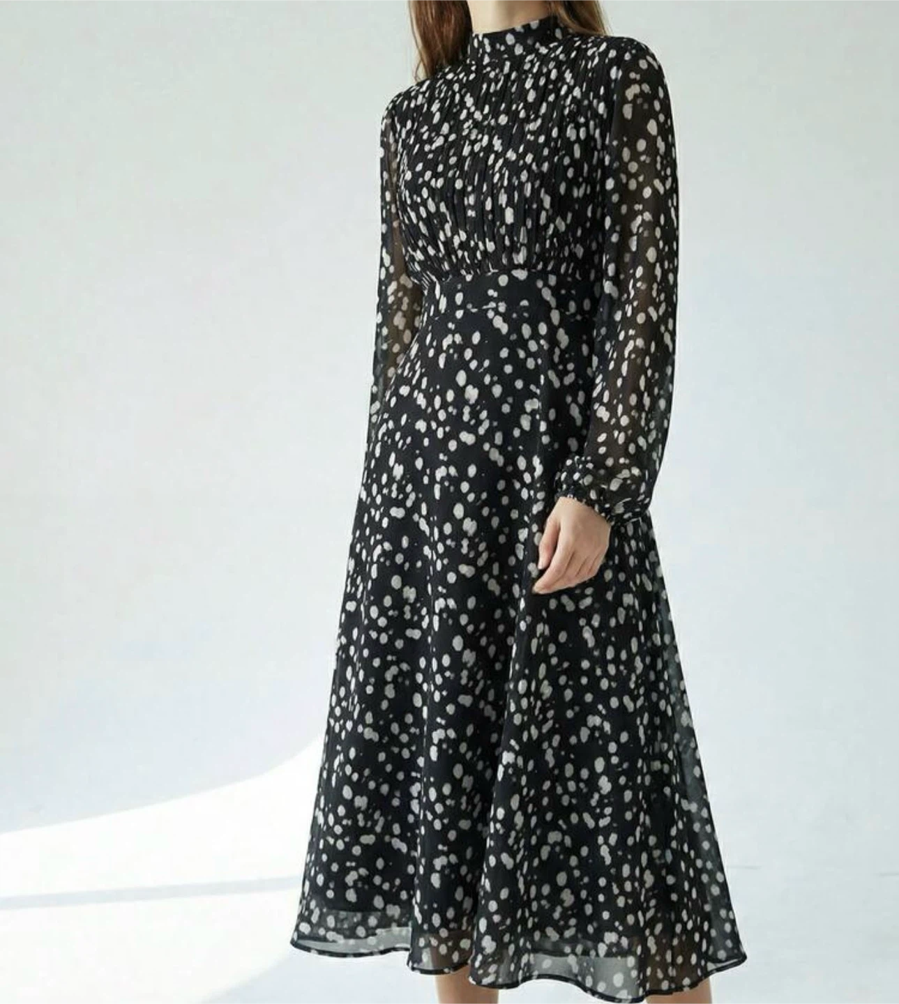 Black and White Dot Print Long Sleeve Dress - photo 2