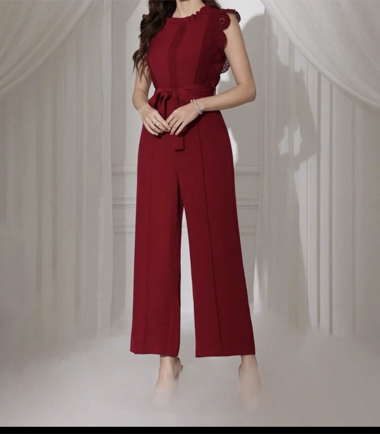 Red Wide Leg Jumpsuit with Belt