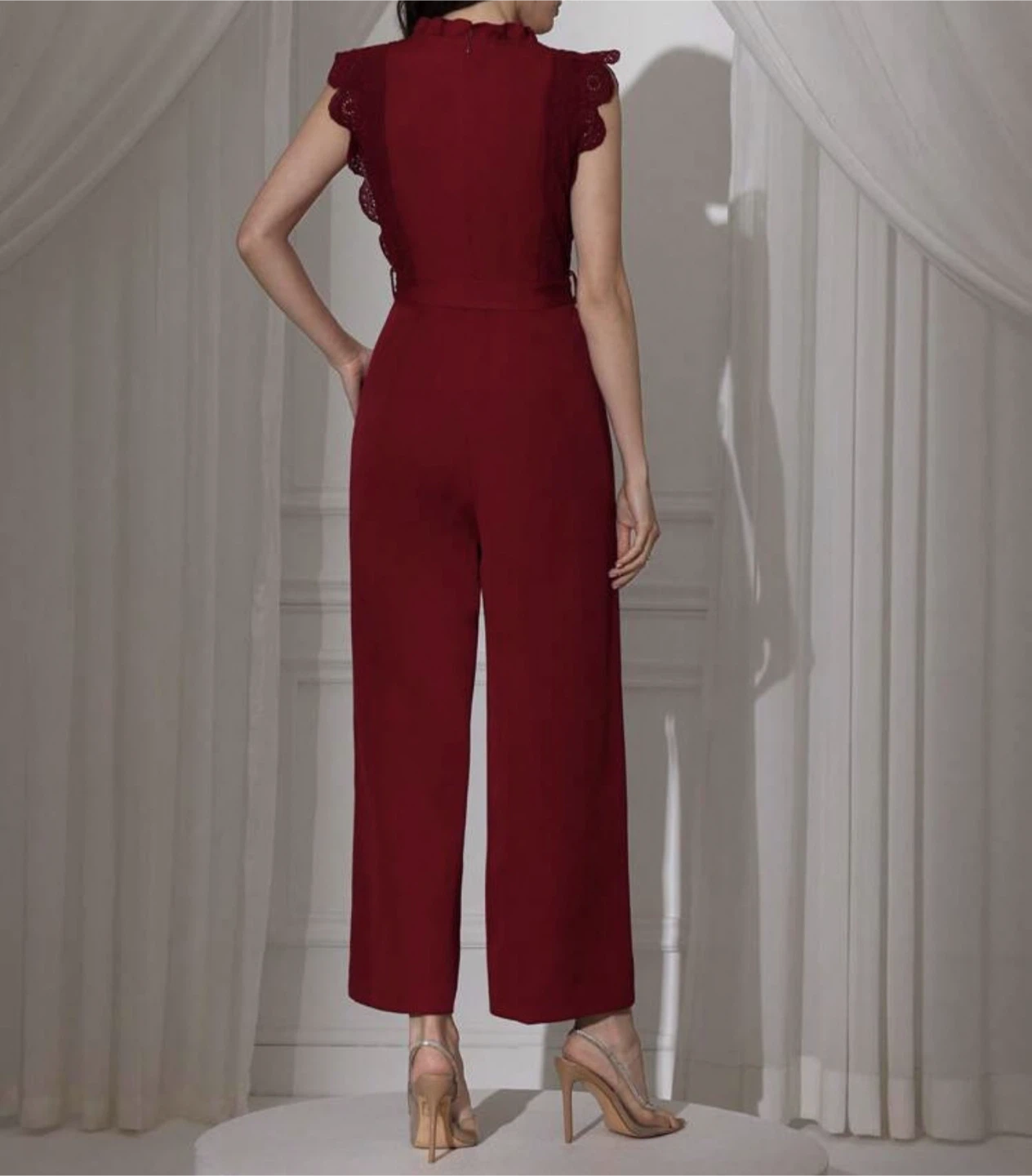 Red Wide Leg Jumpsuit with Belt - photo 2