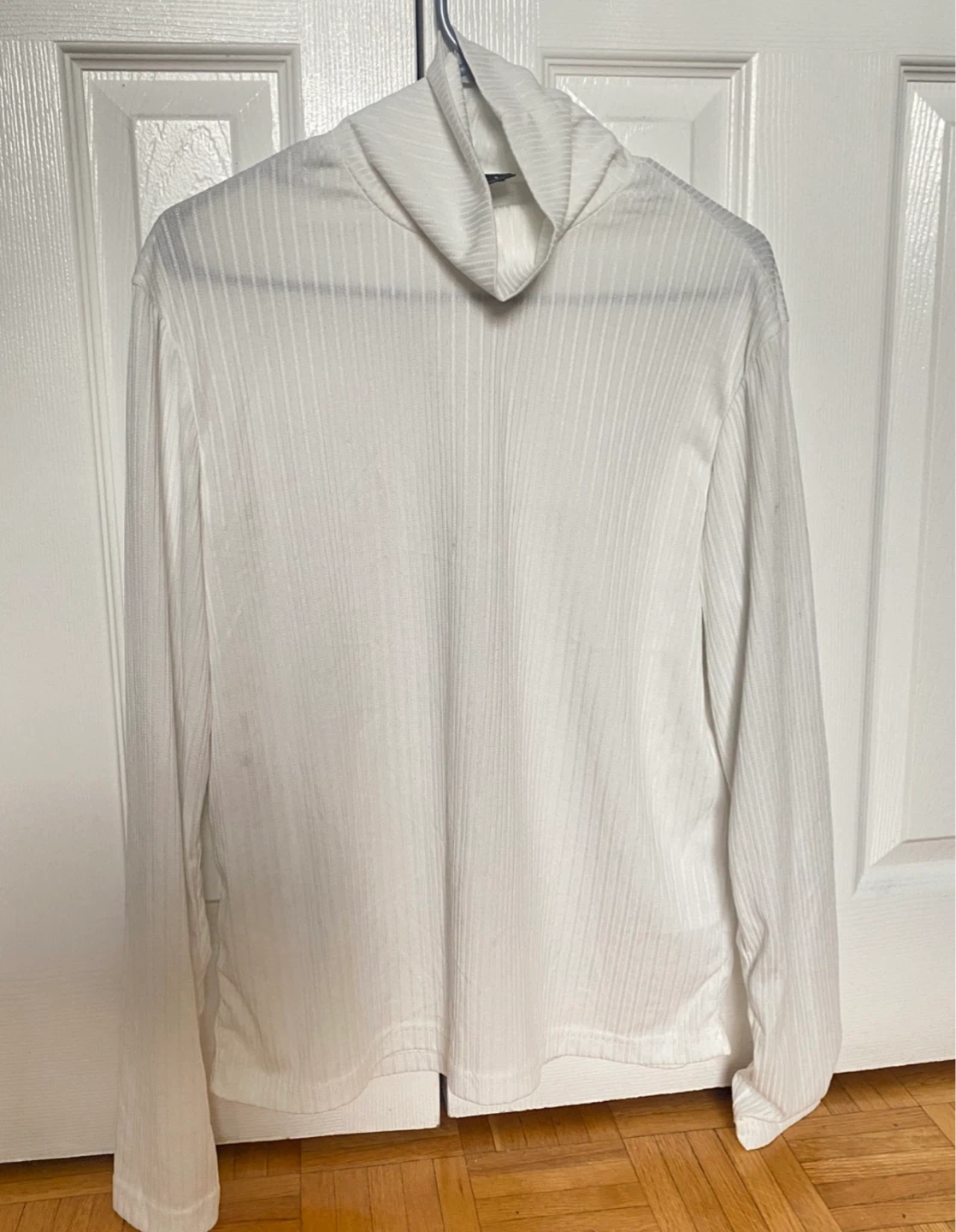 White Ribbed Turtleneck Top