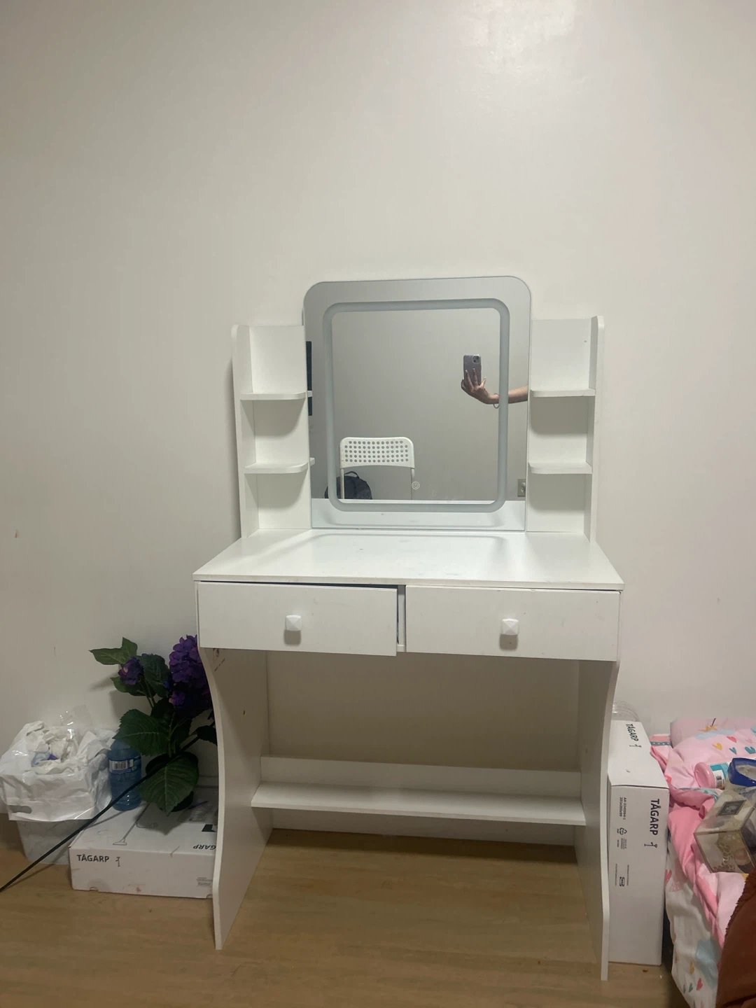 White Makeup Vanity Desk with Mirror & Storage