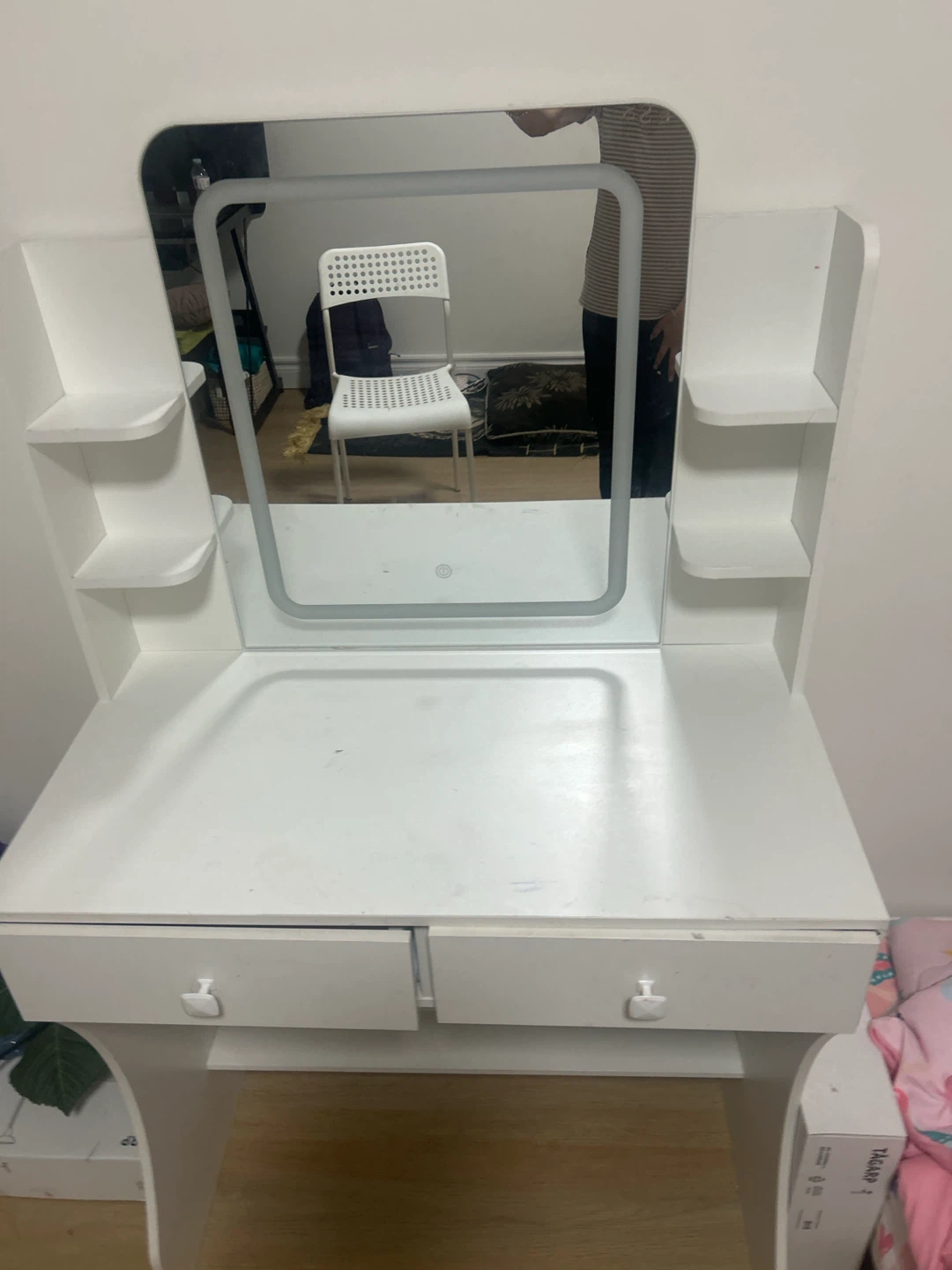 White Makeup Vanity Desk with Mirror & Storage - photo 3
