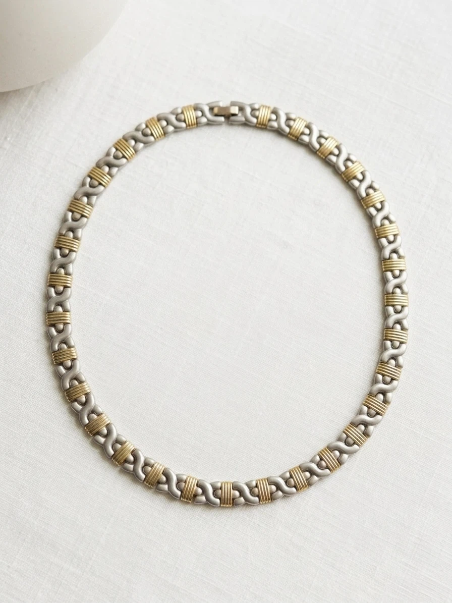 Vintage Stainless Steel Gold/Silver Link Necklace