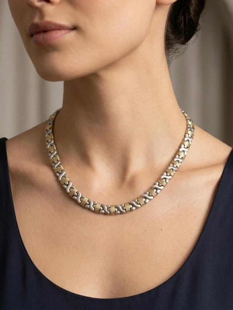 Vintage Stainless Steel Gold/Silver Link Necklace - photo 2