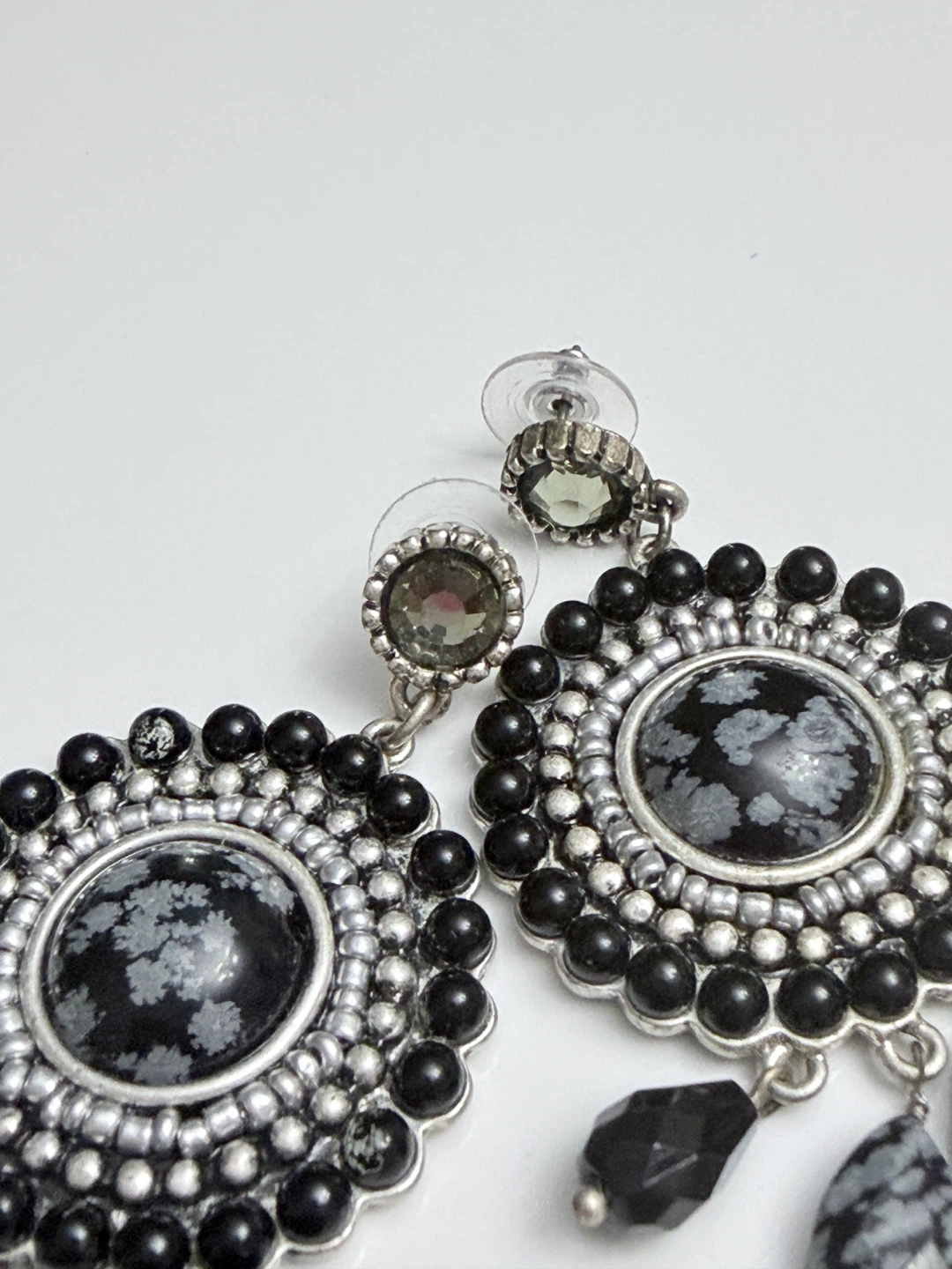 90’s Chico’s Snowflake Obsidian Medallion Earrings Vintage - photo 3