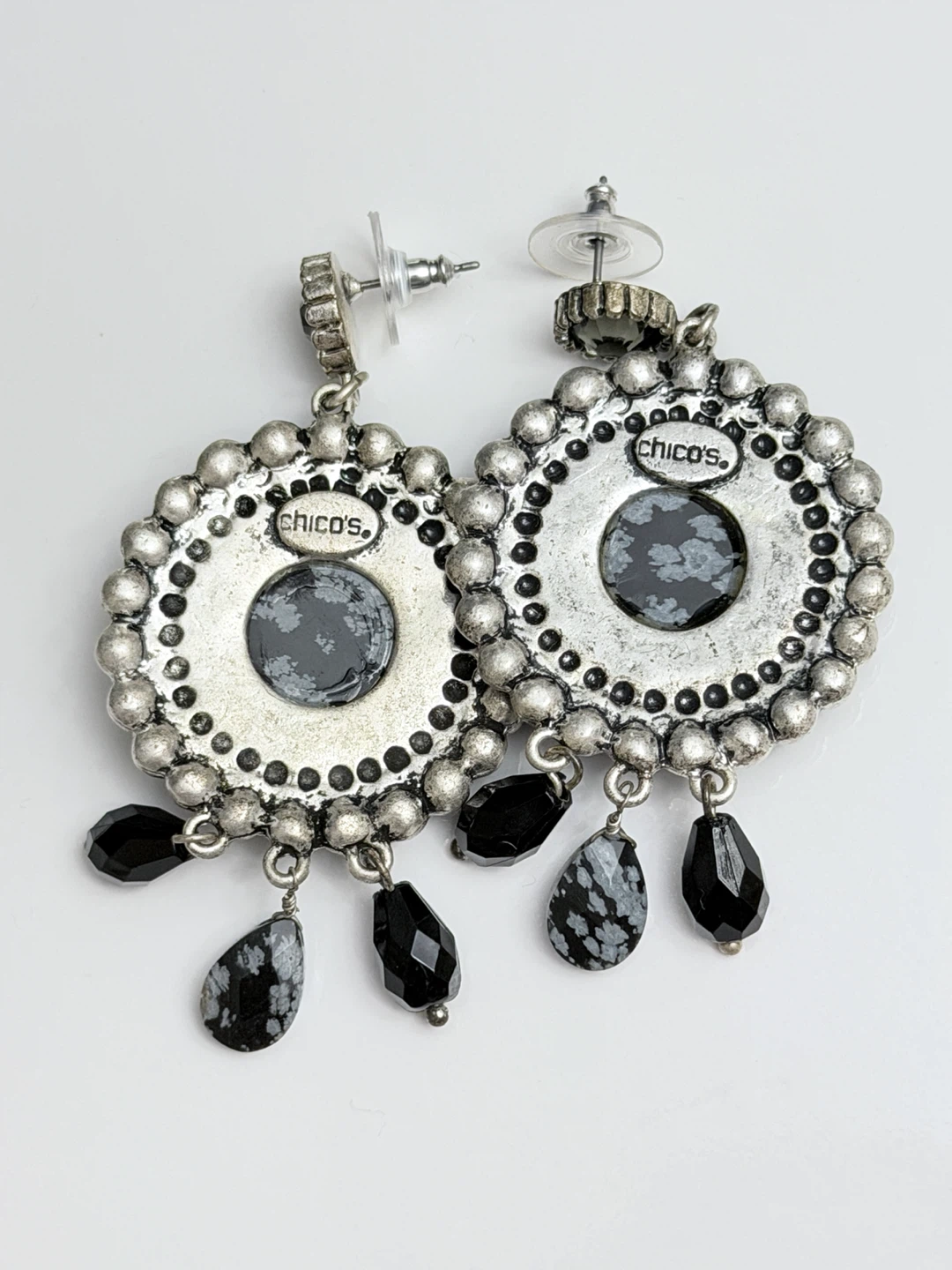90’s Chico’s Snowflake Obsidian Medallion Earrings Vintage - photo 4