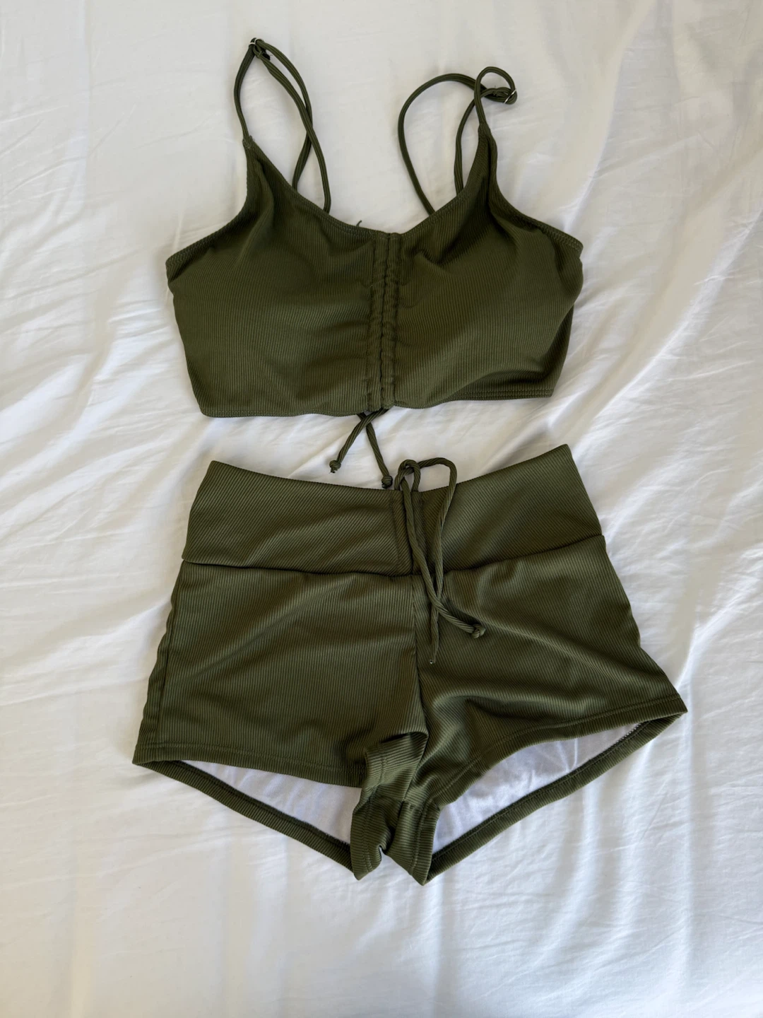 Olive Green Ribbed Bikini Set
