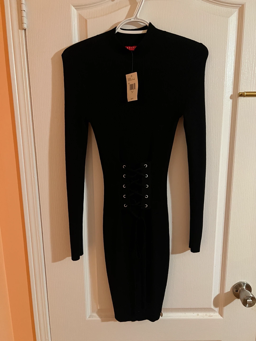 Guess Ribbed Lace-Up Bodycon Dress