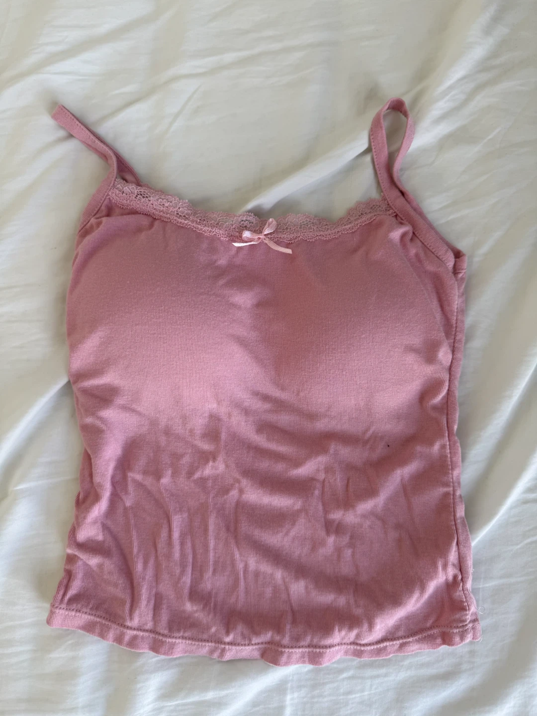 Pink Camisole Top with Lace Trim and Bow