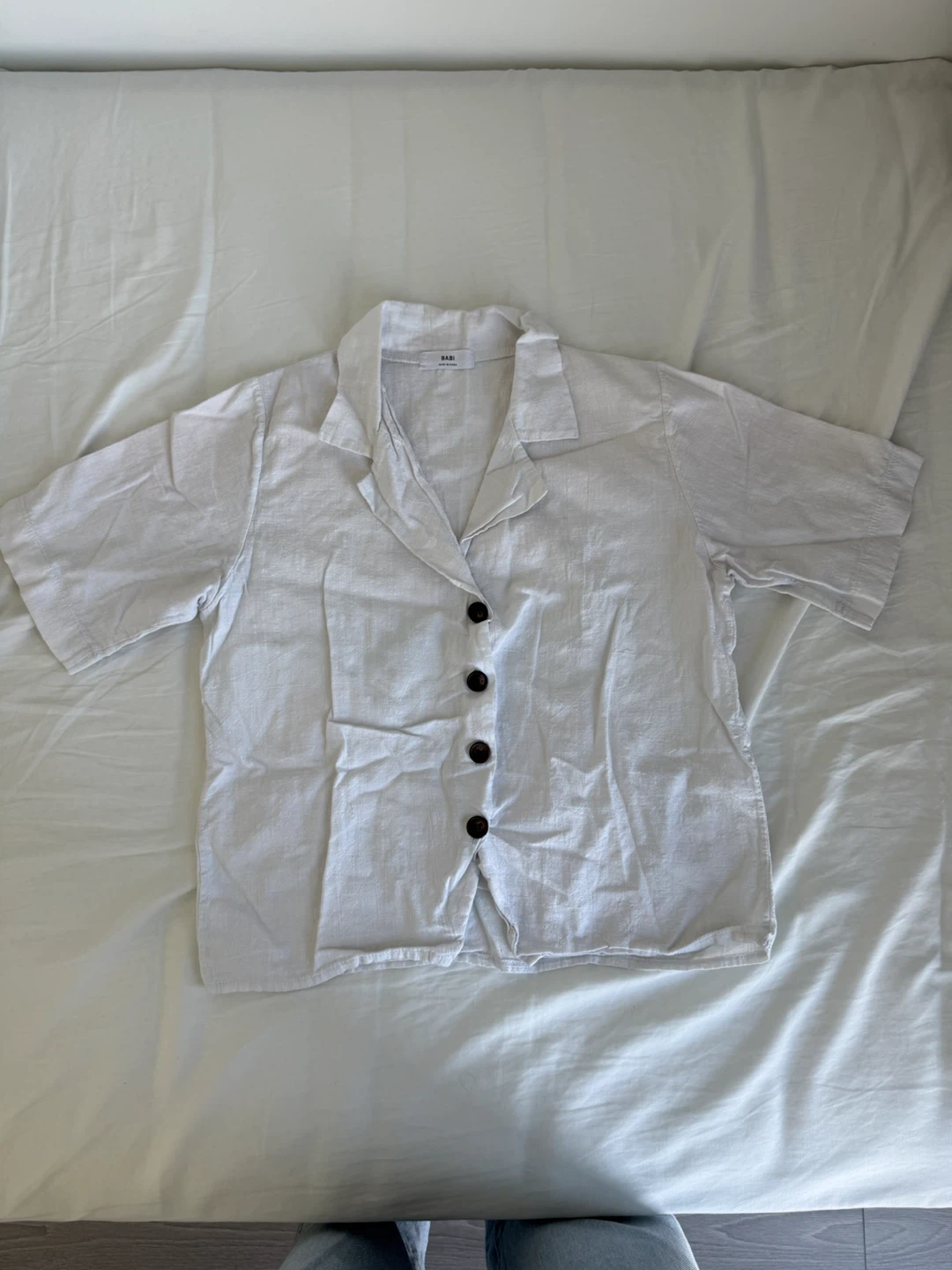 BABI White Short Sleeve Button-Up Shirt