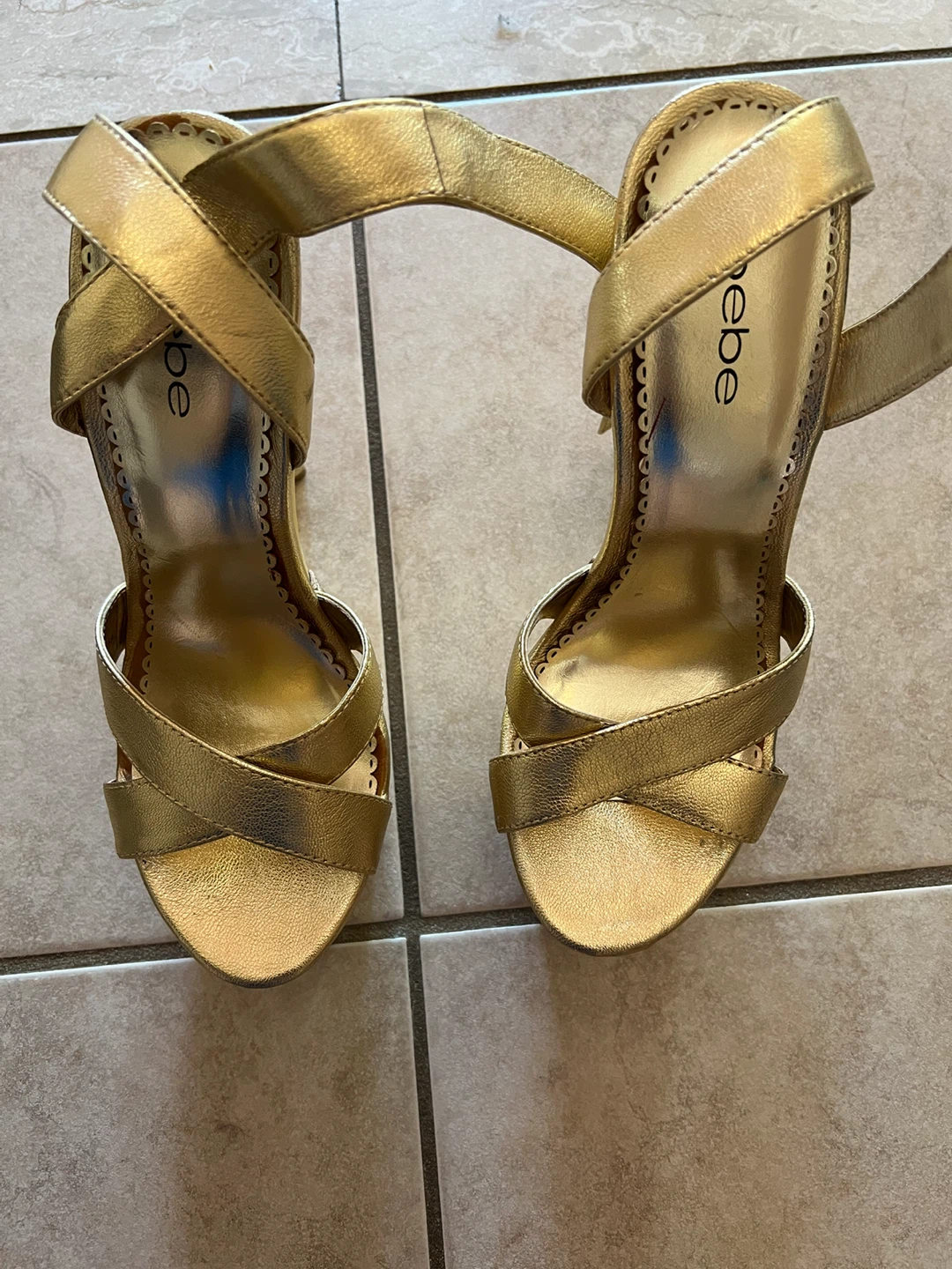 Bebe Gold Platform High Heel Sandals