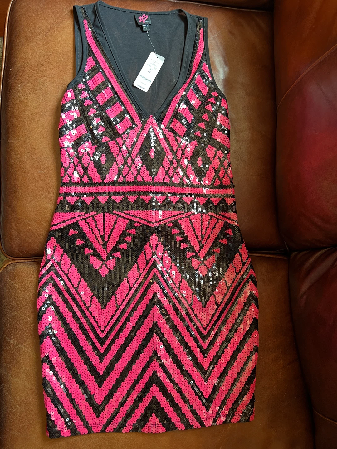 Bebe Black & Pink Sequin Dress
