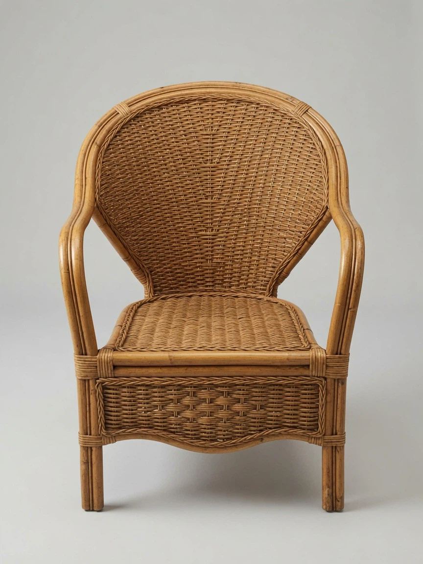 Vintage-Style Rattan Armchair with Rounded Back