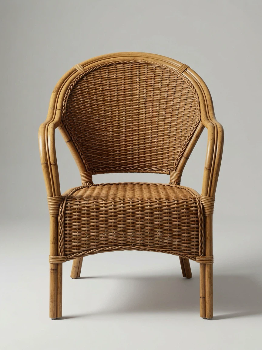 Vintage-Style Rattan Armchair with Rounded Back - photo 2