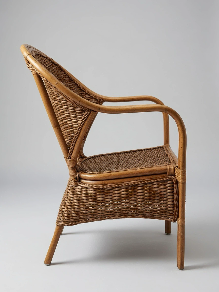 Vintage-Style Rattan Armchair with Rounded Back - photo 3