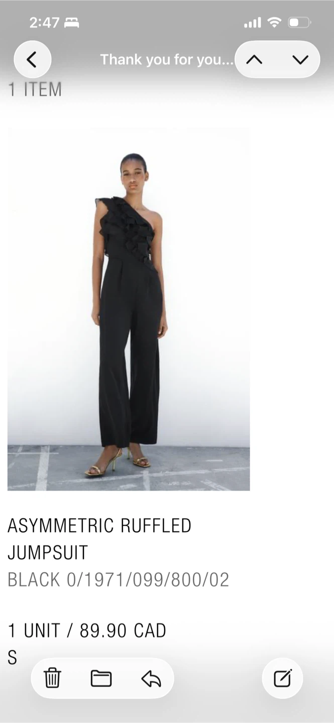 Black Asymmetric Ruffled Jumpsuit Size S