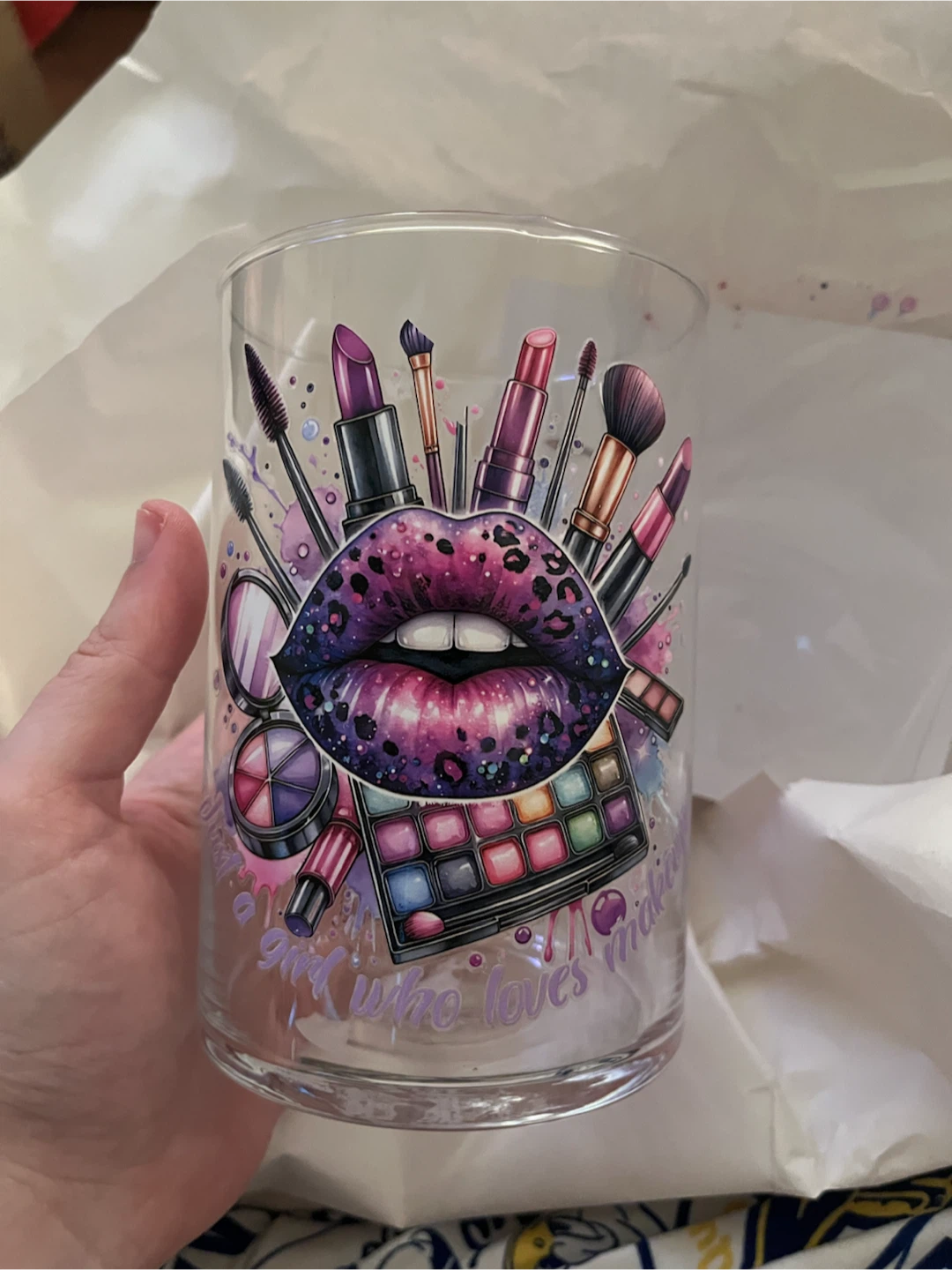 Glass Makeup Brush Holder  with Makeup Design