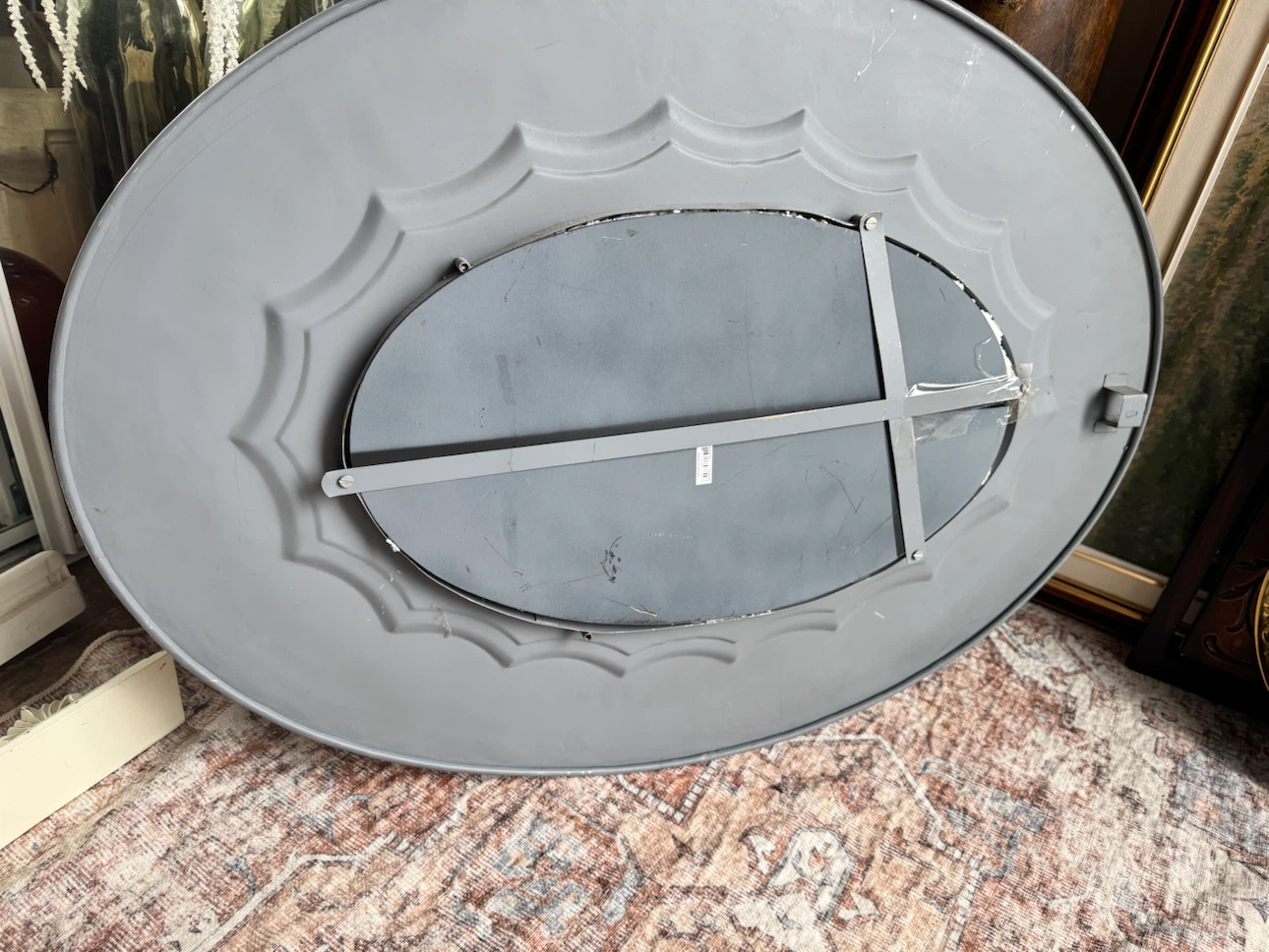 Oval Decorative Mirror with Ornate Silver-Tone Frame - photo 2