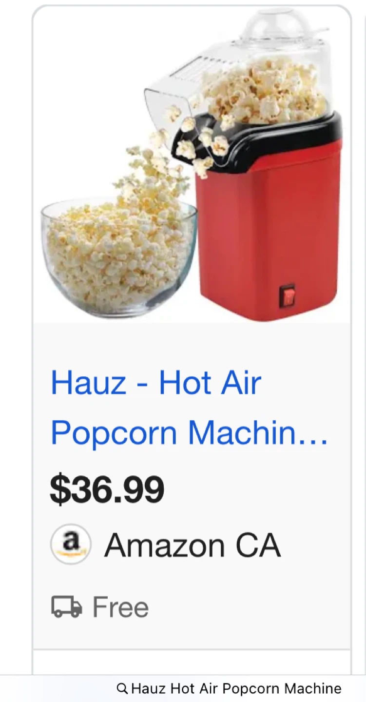 Hot air popcorn machine