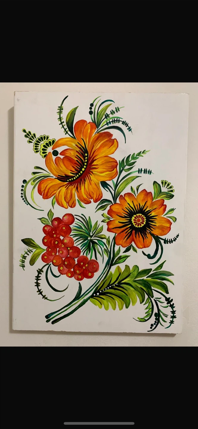 Hand-painted Floral Artwork on White Canvas
