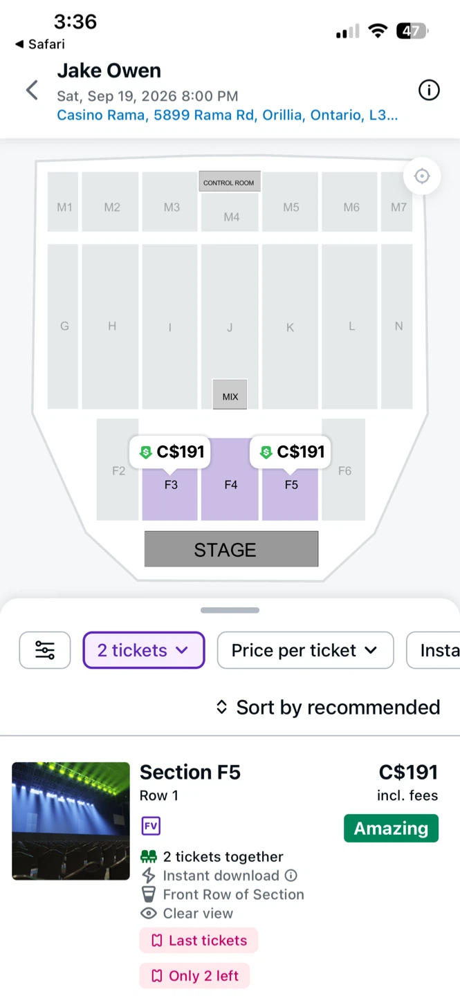 Jake Owen Concert Tickets - Section F5, Row 1