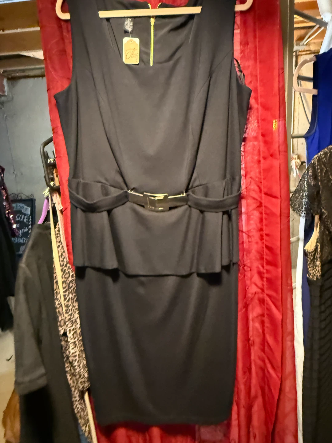 Alfani Woman Black Sleeveless Sheath Dress with Gold Buckle Belt - photo 2