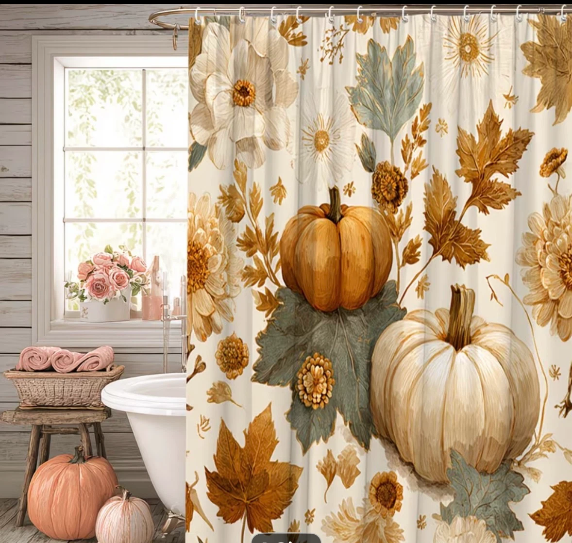 Fall Pumpkin Floral Shower Curtain