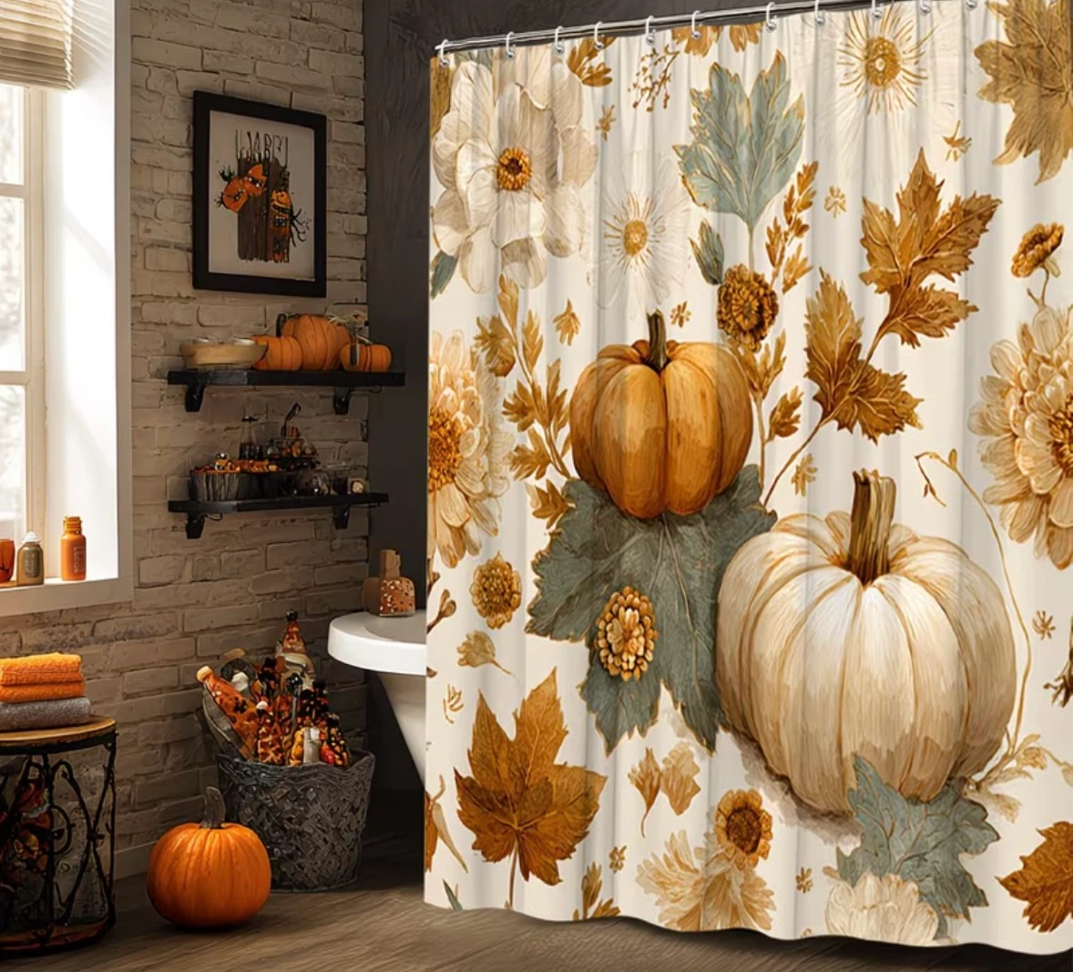 Fall Pumpkin Floral Shower Curtain - photo 2