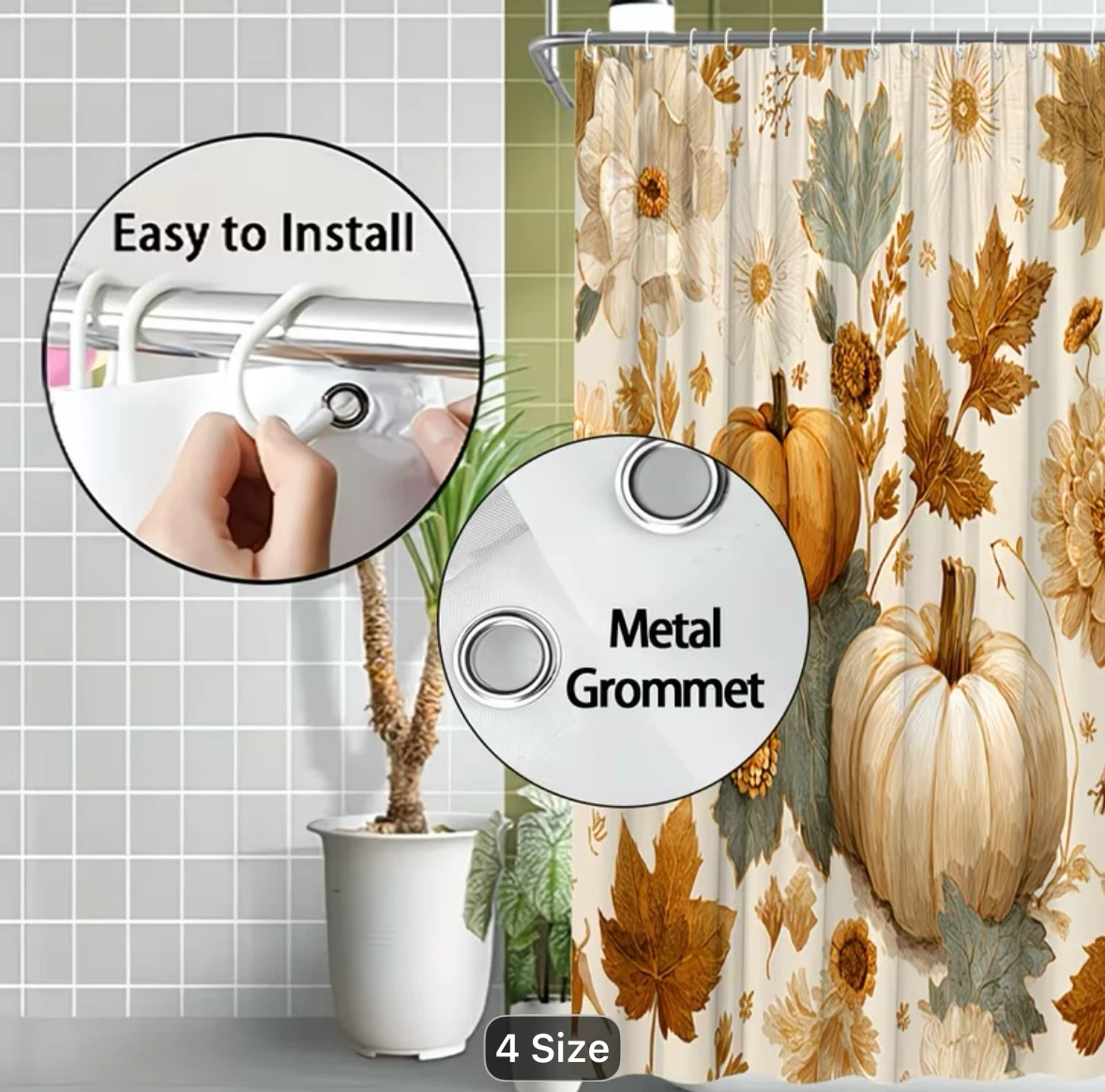 Fall Pumpkin Floral Shower Curtain - photo 3