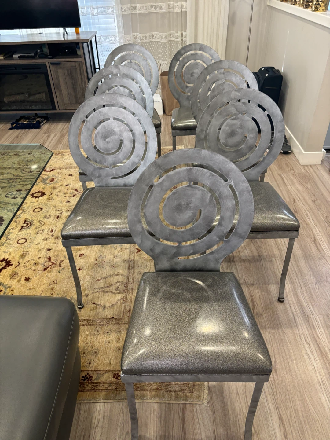 Set of 7 Metal Dining Chairs with Swirl Back Design - photo 2