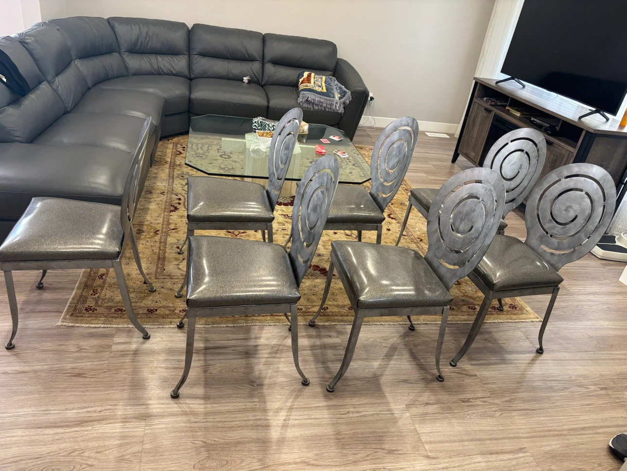 Set of 7 Metal Dining Chairs with Swirl Back Design - photo 3