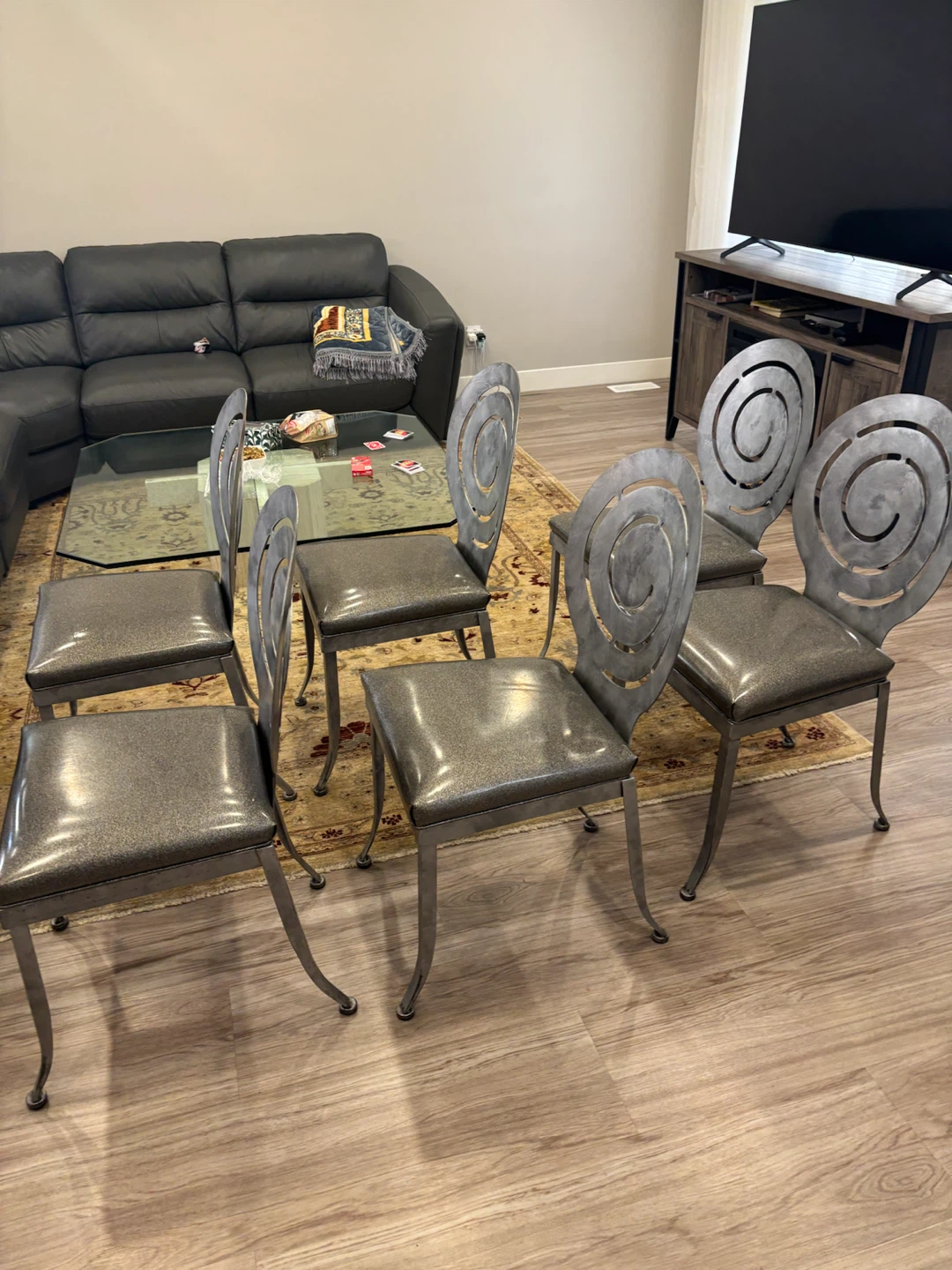 Set of 7 Metal Dining Chairs with Swirl Back Design - photo 4