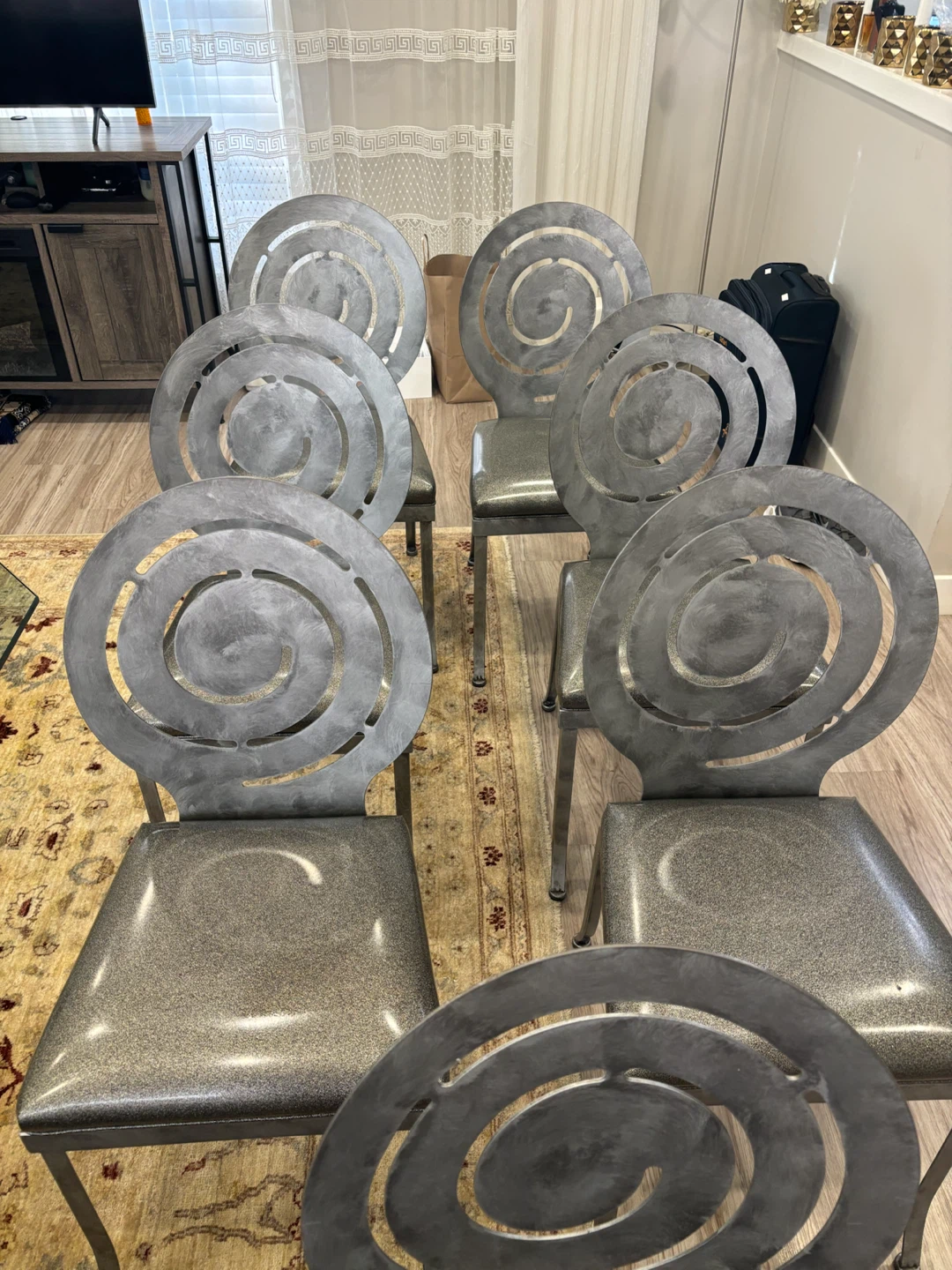 Set of 7 Metal Dining Chairs with Swirl Back Design - photo 5