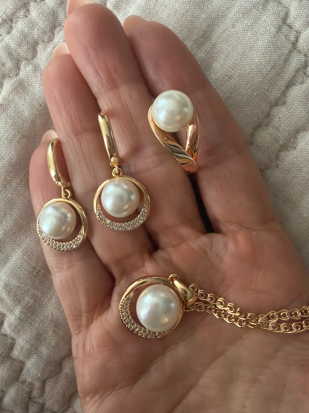 14k pearl earrings necklace ring size 8