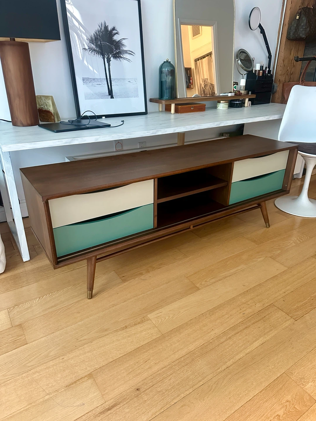 VINTAGE MCM STYLE WALNUT CREDENZA TV STEREO ENTERTAINMENT UNIT