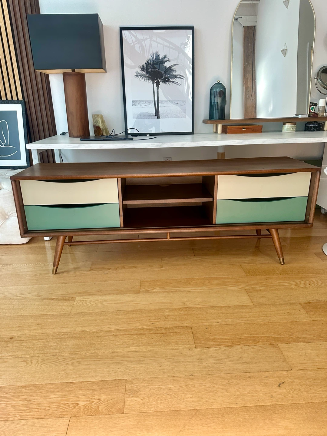 VINTAGE MCM STYLE WALNUT CREDENZA TV STEREO ENTERTAINMENT UNIT - photo 5