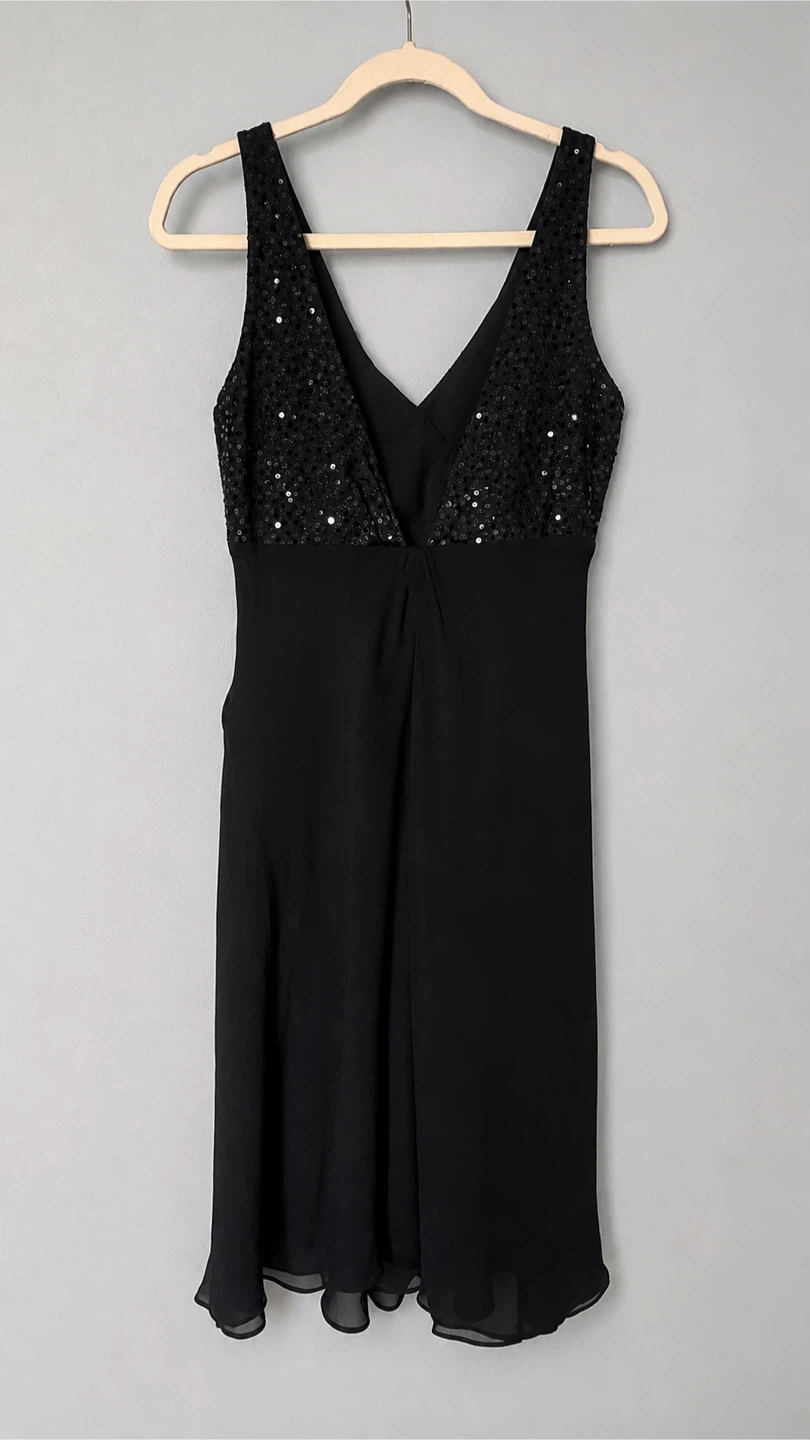 Anne Klein Black Sequined V-Neck Dress Size 12 - photo 4