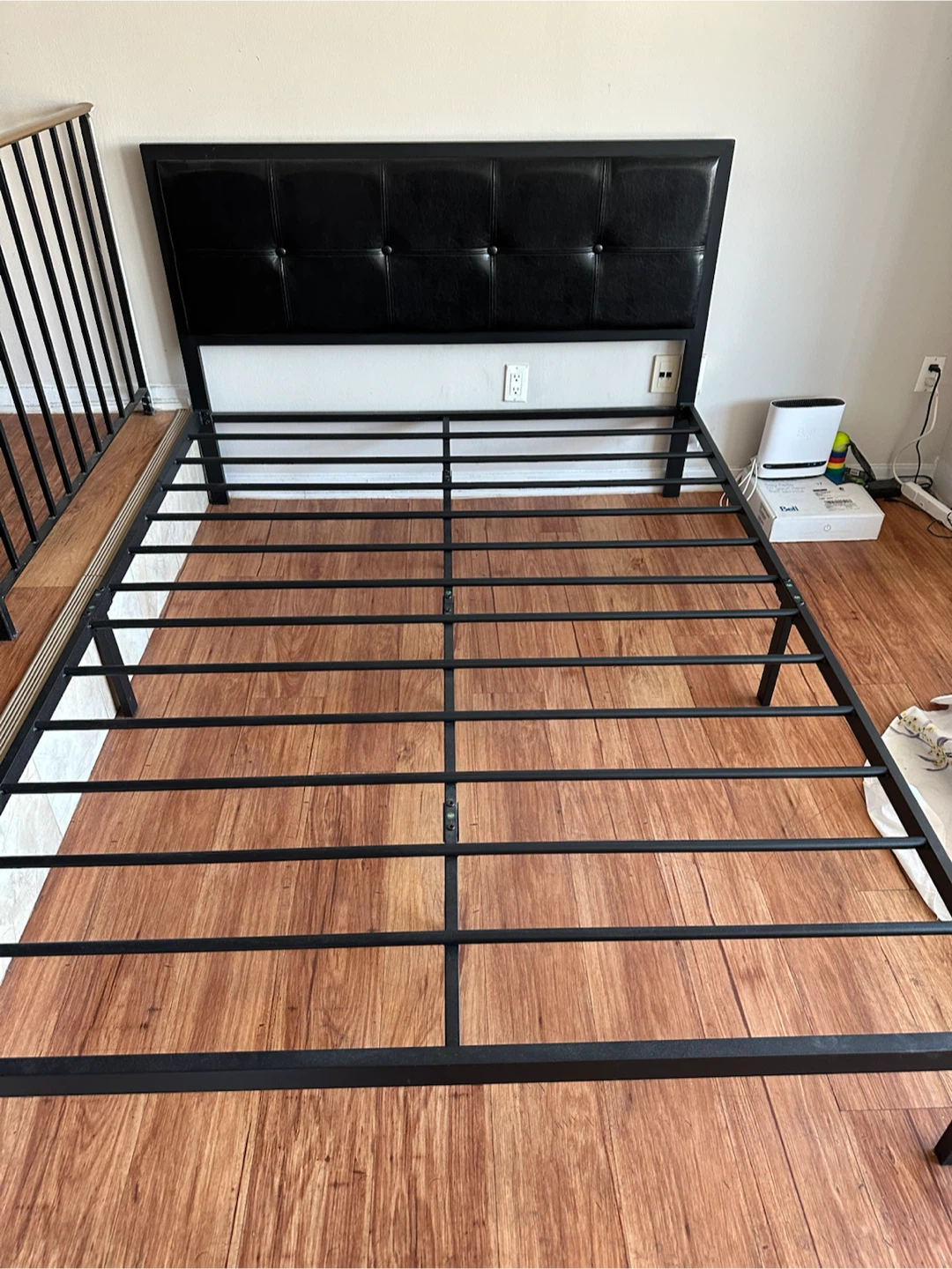 Queen Metal Bed Frame - Faux Leather Headboard