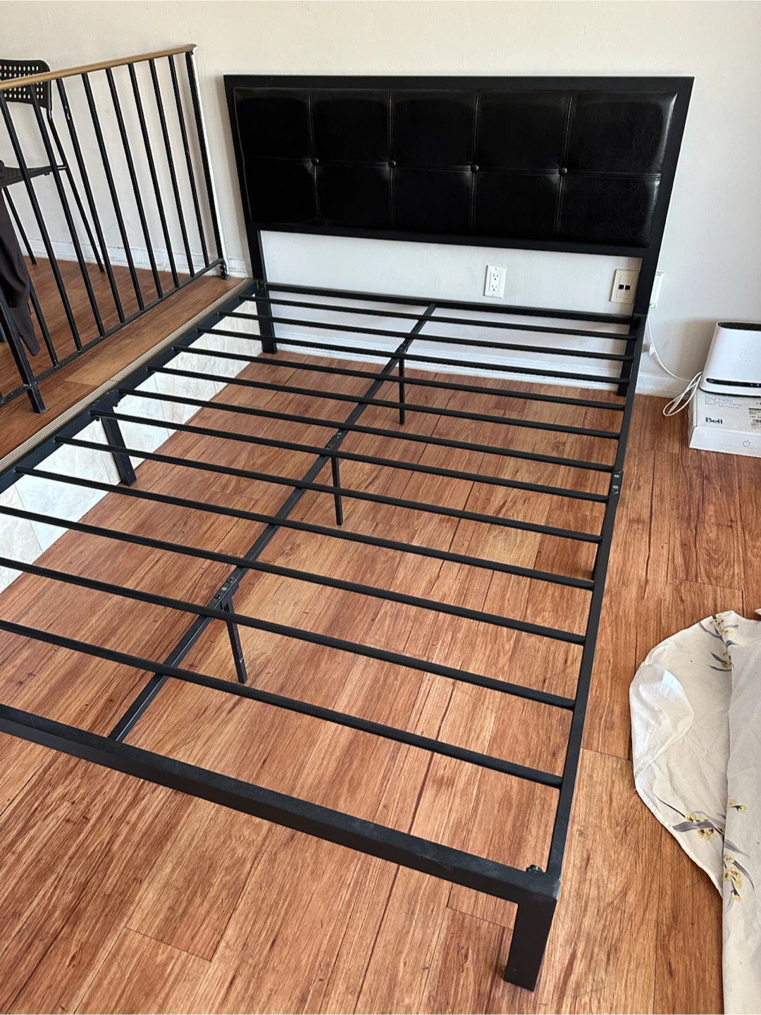 Queen Metal Bed Frame - Faux Leather Headboard - photo 2