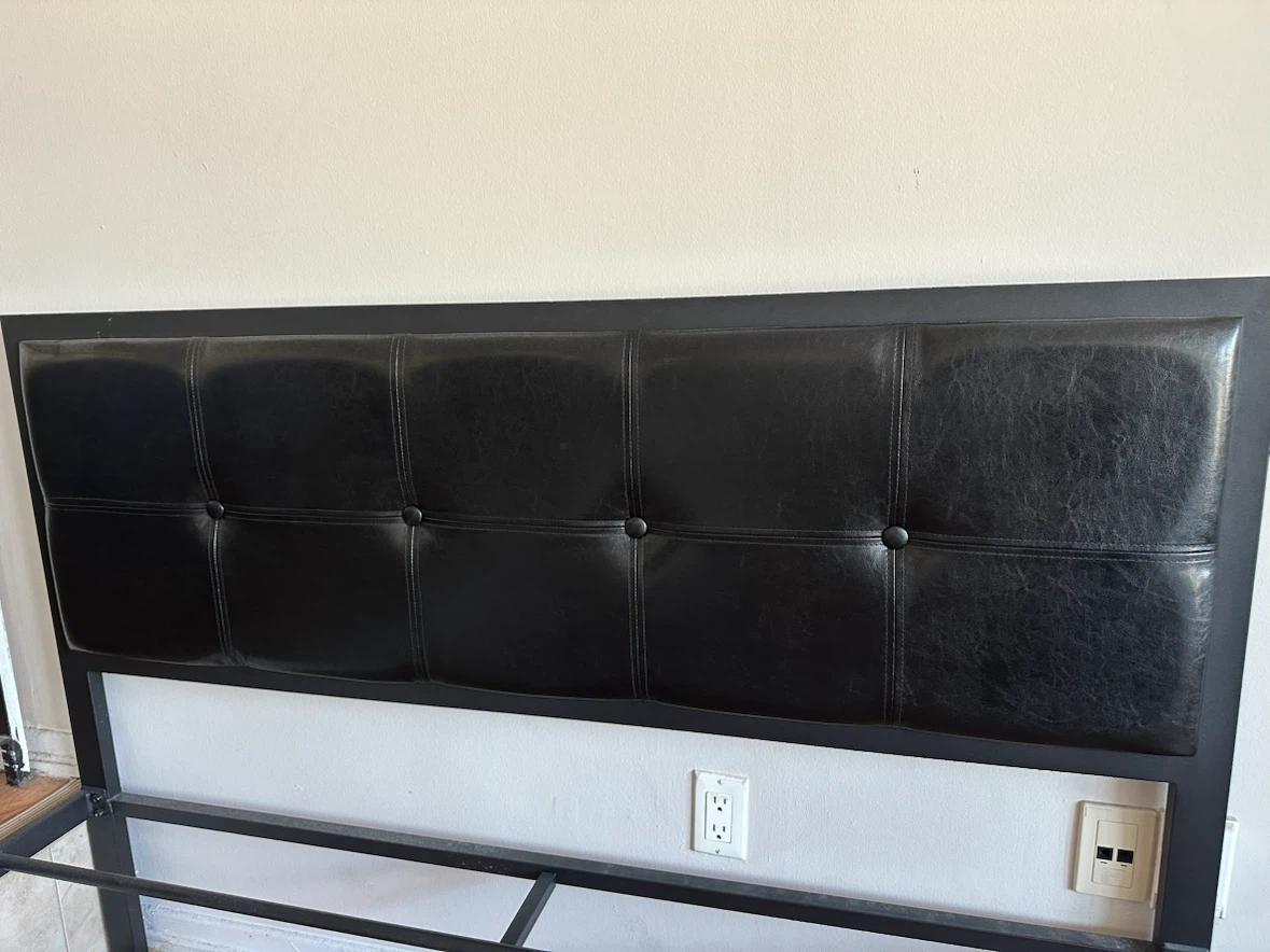 Queen Metal Bed Frame - Faux Leather Headboard - photo 3